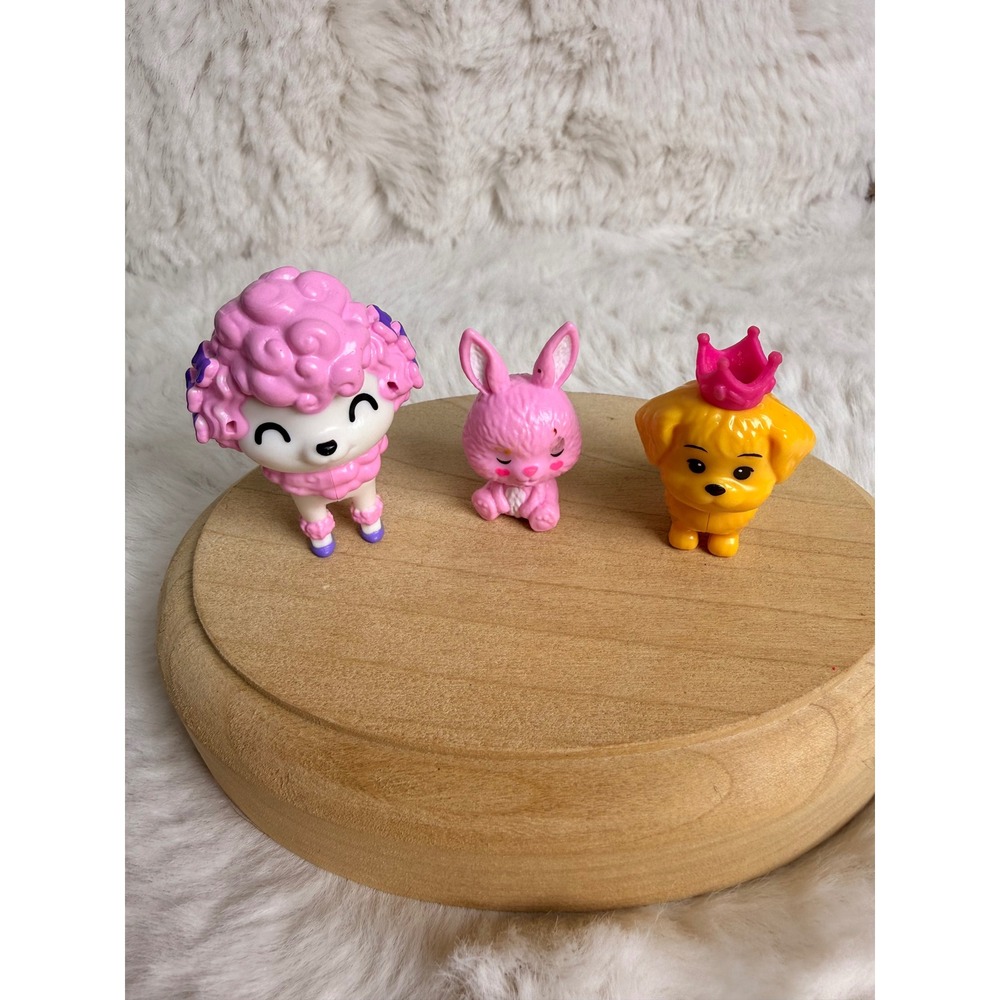 Mattel Barbie Pets Lot of 3 Poodle Bunny Crowned Puppy Figures Pink Yellow White